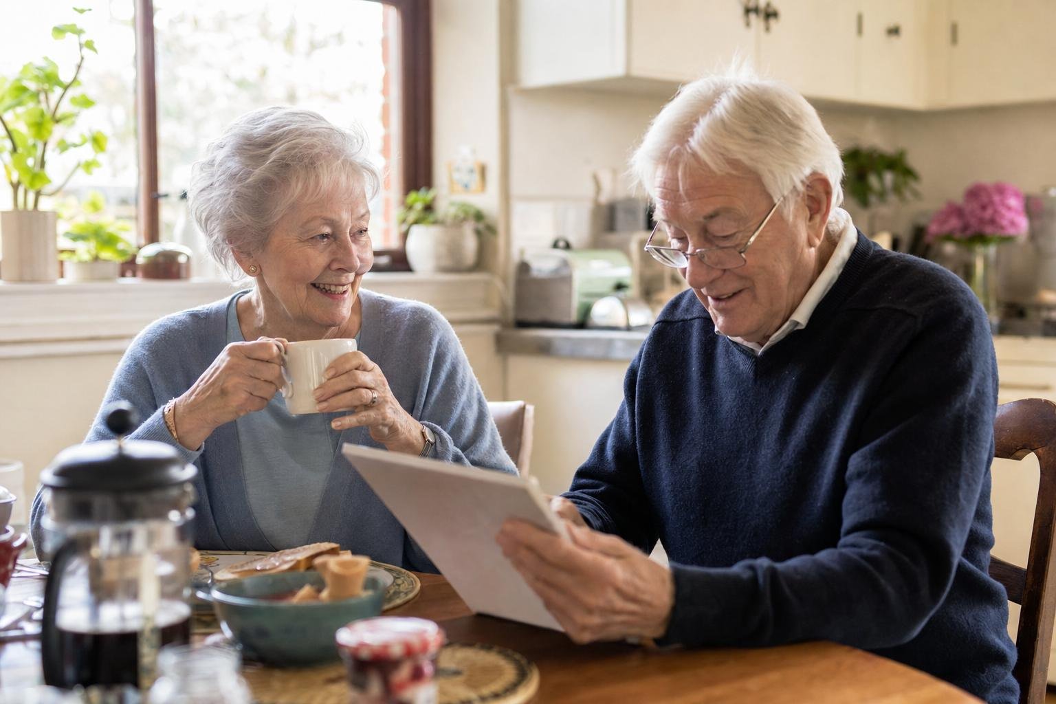 UK pensioners reviewing benefits at home